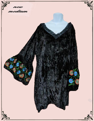 Crushed velvet look top with embroidery - beautiful! small/med