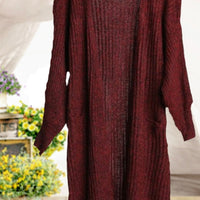 Long burgundy sweater card again and having that with open front