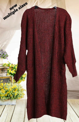 Long burgundy sweater card again and having that with open front