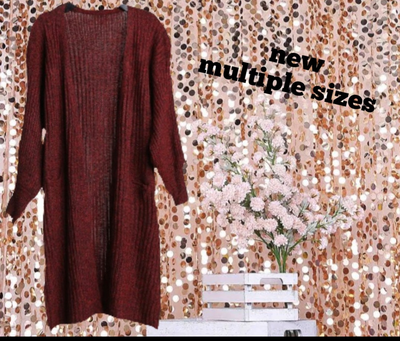 Heavy long knit burgundy cardigan